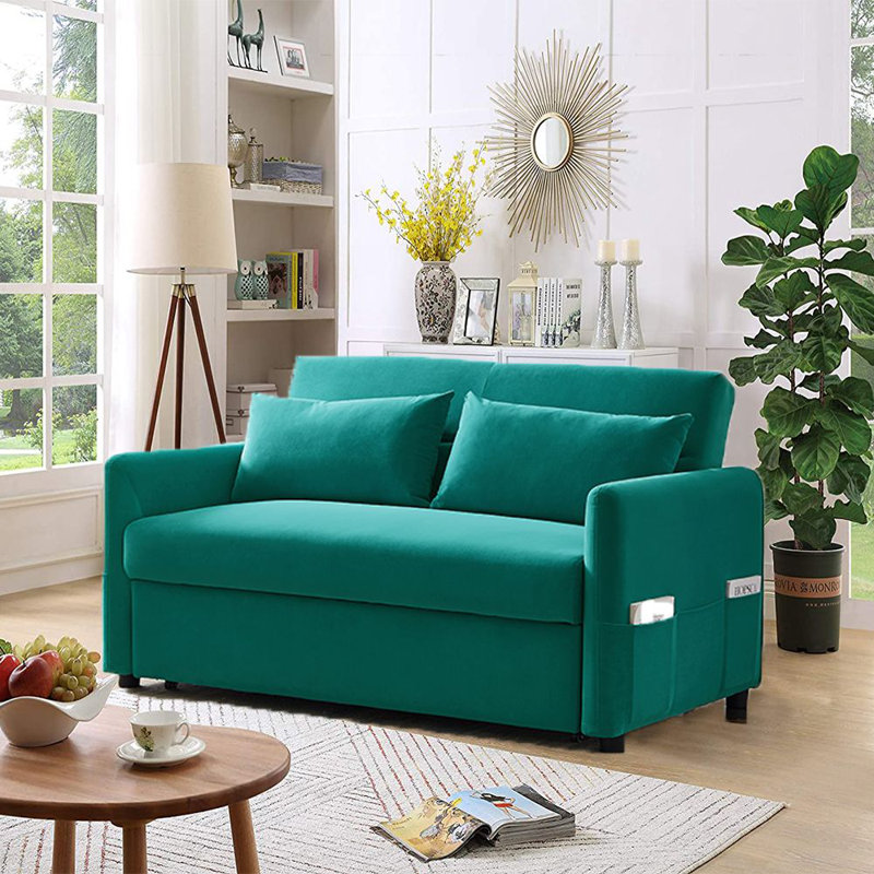 Ivy Bronx Blouncie 57 Velvet Round Arm Sofa Bed Wayfair